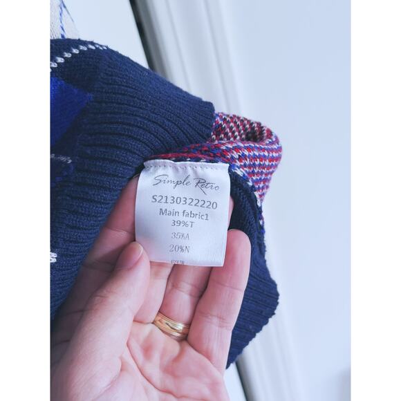 Simply Retro Argyle Knit Sweater Vest Blue Red White Medium - Picture 5 of 8